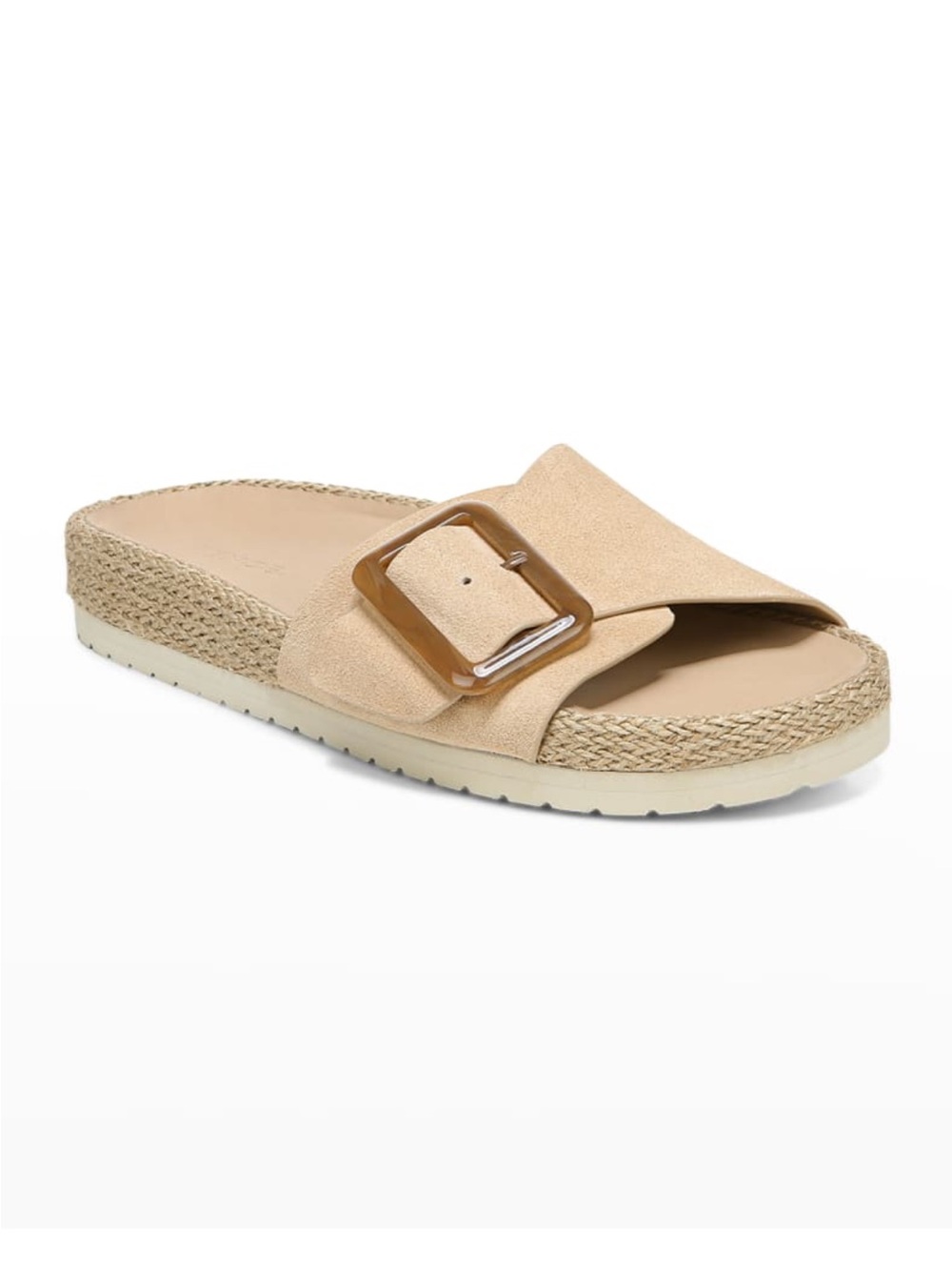 Vince Tan Suede Espadrille Slide with Tortoiseshell Buckle